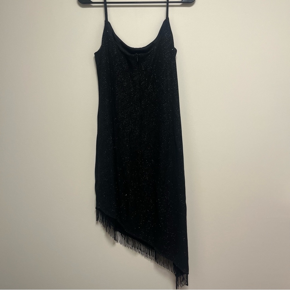 Night Way Petite Black asymmetical beaded sparkle sleeveless dress size 12